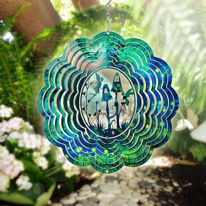 Spring Song Fairy Garden Wind Spinner, Stainless Steel, Kinetic Art, Indoor/Outdoor Hanging Decor