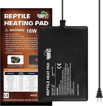 LUCKY HERP Reptile Heat Pad 8x12 Inch 16W Under Tank Terrarium Heating Mat, Reptile Heat Mat, Reptile Heating Pad for Turtle, Lizard, Hermit Crab, Frog, Snake