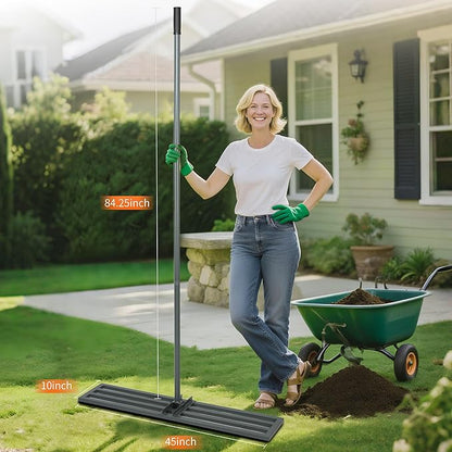 Lawn Leveling Rake,45"x10" Heavy-Duty Steel Lawn Leveler with 84" Anti-Slip Handle, Yard Leveling Rake Perfect for Garden, Backyard, Golf Course, Farm & Landscaping