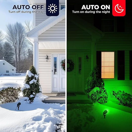 L LOHAS LED Red and Green Christmas Spotlight Outdoor, Auto On/Off 5W Landscape Lighting, 120V IP66 Waterproof Spot Lights for Yard House Holiday Trees Decoration, UL Listed, 2 Pack