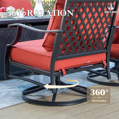 HERA'S HOUSE 7 Piece Patio Furniture Set, 2 x Swivel Chair, 2 x Leg Chair, 2 x Ottoman, 1 x 3-Seat Sofa, All Cushioned 9 Seats Metal Outdoor Conversation Set for Lawn Garden Backyard