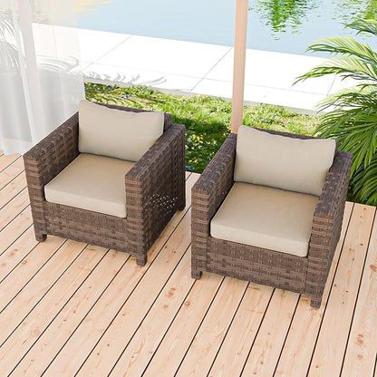 COOS BAY Lanai Chic Outdoor Chair Set of 2, Deep Seating Patio Chairs, Modern Outdoor Armchairs, 2 Pieces, Brown/Beige