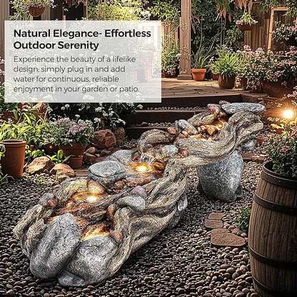 60" Long Cascading Outdoor Rock Water Fountain, 5-Tier Tranquil River Waterfall, Realistic Rock Design, Serene Flowing Water Sound for Outdoor Garden, Patio, Landscaping, Home Decor