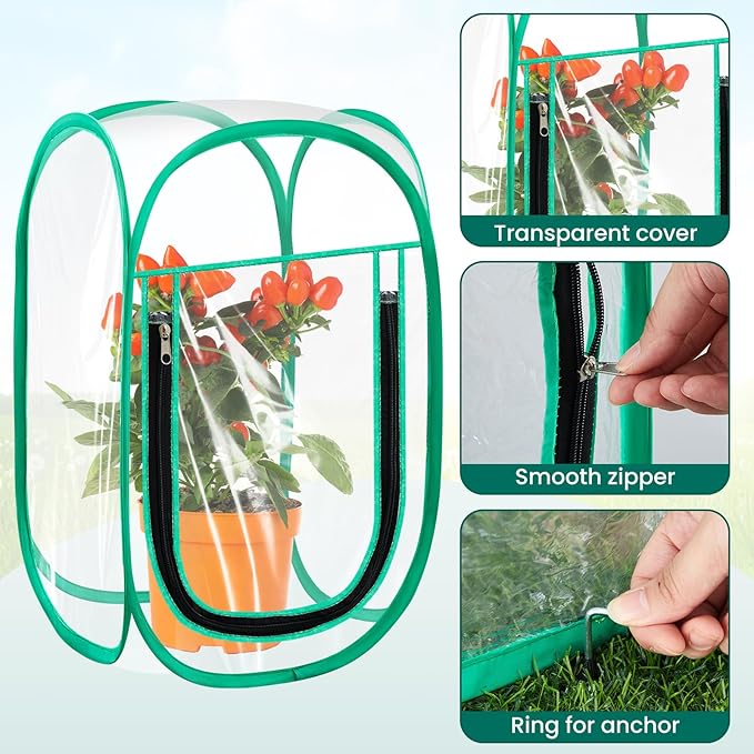 Nuanchu Pop up Mini Greenhouse Cover, PVC Clear Small Greenhouse with Nails 12" x 12" x 20" Inch Portable Plant Flowers Sunshine Tent Room for Indoor Outdoor Gardening(4 Pack)