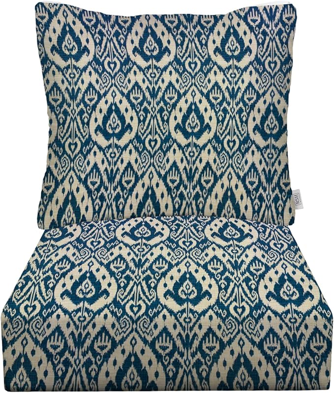 RSH DECOR: Deep Seating Cushion with Pillow Back | 25” x 25” Seat | Water and Fade-Resistant Spun Fabric | Outdoor Chair Cushion Set for Patio Furniture | Ashmore Marine