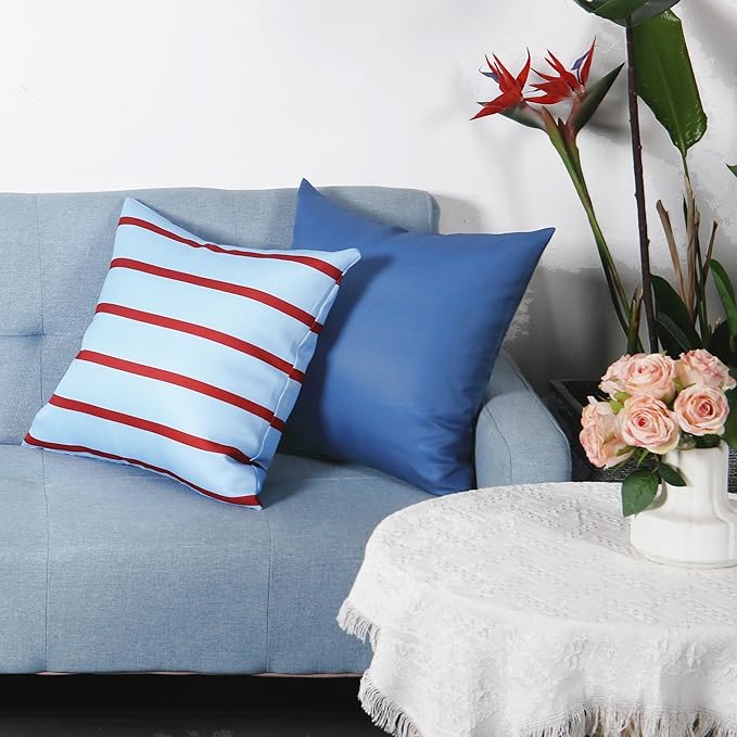 18" x 18" Throw Pillows, Outdoor Waterproof Pillows with Inserts, Square Decorative Pillows for Patio Furniture Garden Couch Sofa Home(Navy Blue, Set of 4)