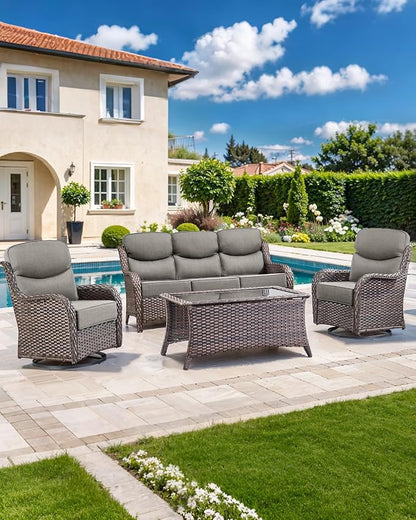 Luxury 22x24/22x25 6-Inch Smile Outdoor Sofa Cushions Set of 3 - Memory Foam Deep Seat Patio Furniture Cushion for Wicker Rocker Dining Chair Loveseat 3-Seater L-Shape Sectional Sofa - Grey
