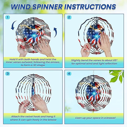 FLAGWIX American Eagle Christmas Decorations - 3D Stainless Steel Metal Wind Spinners 12 in - Christmas Eagles for Men Women Friends, Eagle Decorations for Window Outdoor Yard Garden