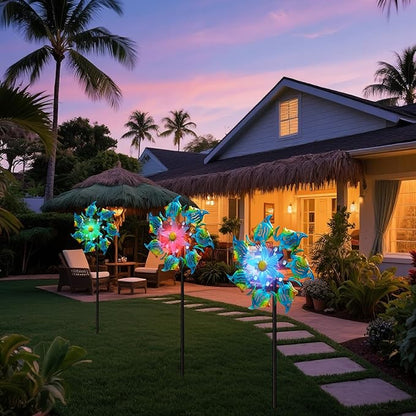 Tropical Fish Solar Wind Spinner Outdoor,51'' Windmill Ocean Theme with Gem Decor Color Changing LED Light Kinetic Wind Sculpture Garden Stakes Yard Art for Patio,Pathway,Lawn,Swimming Pool