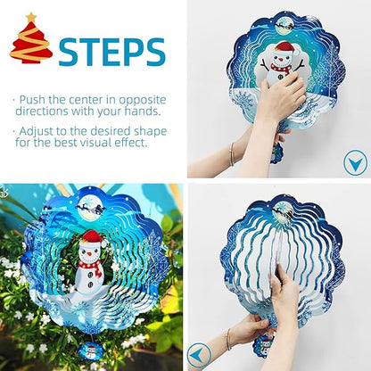 Christmas 3D Wind Spinners Hanging, 12in Large Stainless Steel Yard Sculpture for Winter Outdoor Indoor Garden Yard Crafts Ornaments Decoration(Christmas Snowmen)
