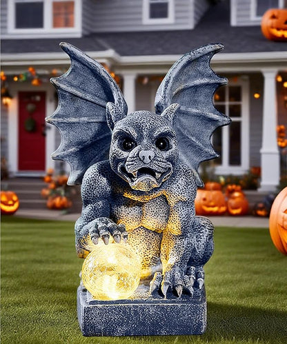 Nacome Solar Gothic Gargoyle Garden Statue: Outdoor Dragon Decor Sculpture with Ball Lights for Yard Art Porch Patio - Unique Birthday Gifts for Women Mom