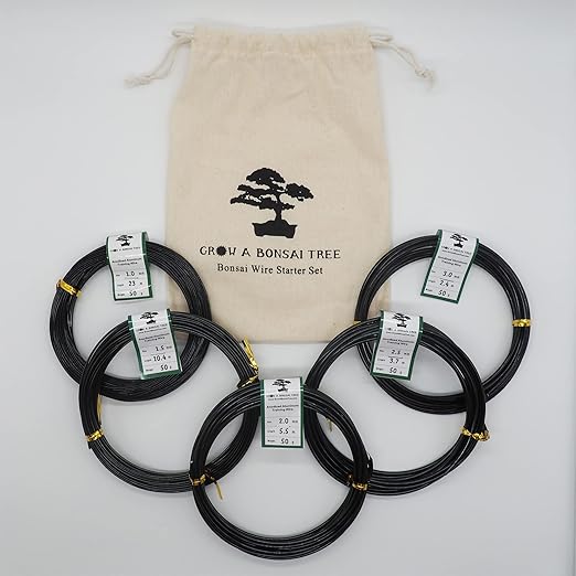 Anodized Aluminum Bonsai Training Wire 5-Size Starter Set with Canvas Bag - 1.0mm, 1.5mm, 2.0mm, 2.5mm, 3.0mm (147 feet total) - Choose Your Color (5 Sizes, Black)