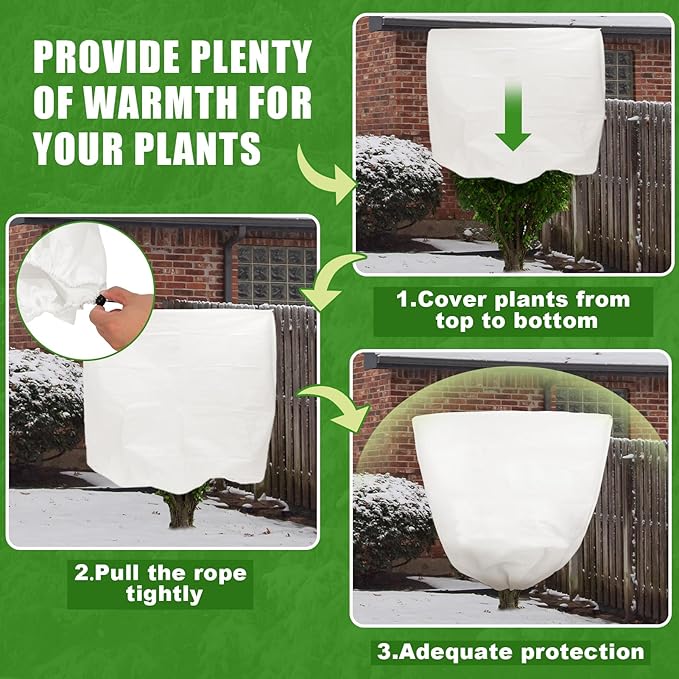 NNG 3PCS Winter Plant Covers Freeze Protection 39.4x39.4Inch Frost Blanket Shrub Covers with Zipper Drawstring Plant Protector Shrub Jacket Winter Tree Cover for Outdoor Plants, Shrub Potted Plants