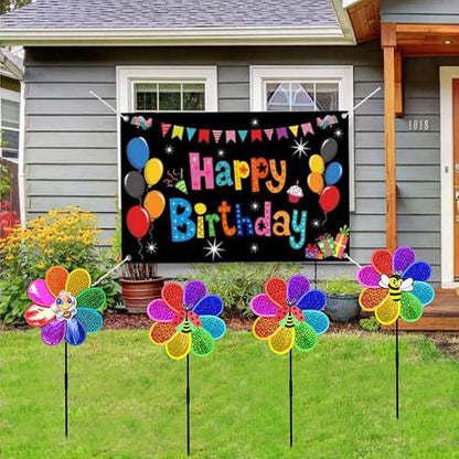 Outdoor Wind Spinners Yard Garden Decor 12in Shiny Pinwheel for Kids Rainbow Lawn Ornaments to Deter Animals (3 PCS)
