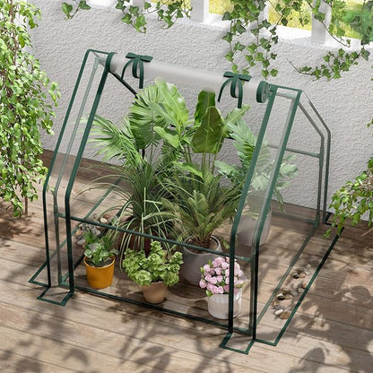 Portable Mini Greenhouse, 40.2"x37.8"x37.8" Greenhouses for Outdoors with Dual Large Zipper Doors & Ground Stakes, Waterproof Plastic Green House for Outside Garden Patio Backyard