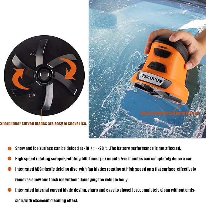3-in-1 Electric Ice Scraper for Cars & Home – Cordless Handheld Defroster, Cleaner & Polisher, 500 RPM Motor, 2000mAh Battery, Type-C Charging, Lightweight & Portable