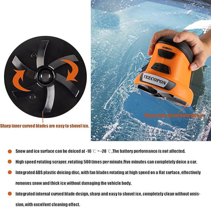3-in-1 Electric Ice Scraper for Cars & Home – Cordless Handheld Defroster, Cleaner & Polisher, 500 RPM Motor, 2000mAh Battery, Type-C Charging, Lightweight & Portable