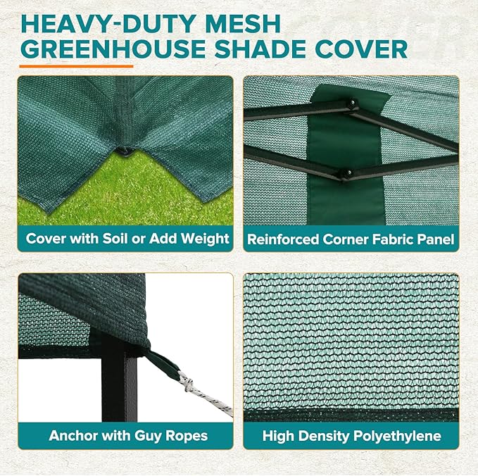 EAGLE PEAK Replacement Mesh Cover for 8x6 Portable Walk-in Pop up Greenhouse, Front and Rear Zippered Entry Doors (Frame Not Included), Green