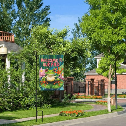 Frog Garden Flag Vertical Double Sided Outdoor Yard Flags 12.5x18 Inch Burlap Banners for House Lawn