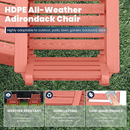 Tall Adirondack Chairs Set of 2, All Weather HDPE Poly Bar Height Balcony Adirondack Chair with Removable Double Connecting Trays, Outdoor Adirondack Barstools for Deck, Patio, Yard, Pool, Lawn