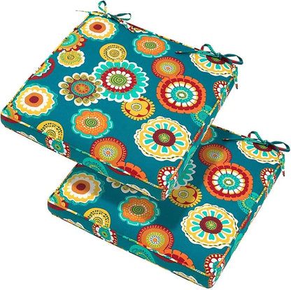 Magpie Fabrics Indoor Outdoor Waterproof Square Chair Cushion, 18" x 18" x 2.5", 2 Pack, Water Resistant Seat Cushions, for Patio Garden Office, Floral Green