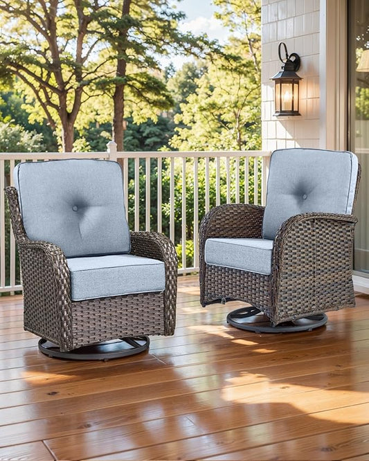 Luxury 22x24/22x25 6-Inch Outdoor Cushions for 5 Peice Patio Furniture Set - Set of 5 Water Repellent Pillow for Wicker Rocking Swivel Chairs Loveseat Couch Sectional Sofa - Baby Blue