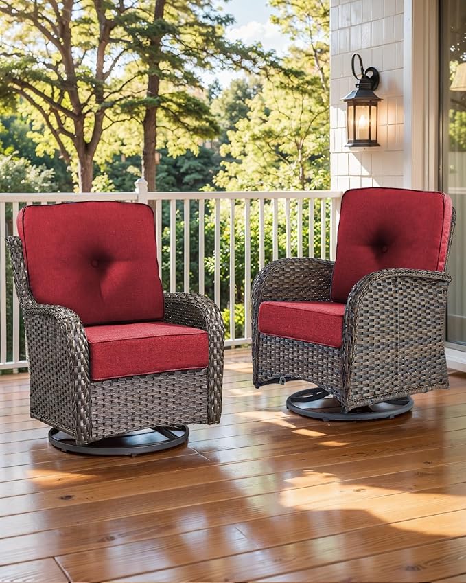 Luxury 22x24/22x25 6-Inch Outdoor Cushions - Water Repellent 1 Set Zippered Patio Chair Back&Seat Cushion for Wicker Dining Rocking Swivel Chairs Loveseat Couch Sectional Sofa - Red