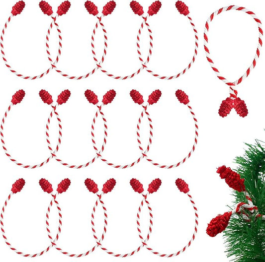 Shappy 12 Pieces Christmas Garland Banister Ties Christmas Decorative Reusable and Flexible Twist Ties for Garland, Banister Home Decoration (Red White)