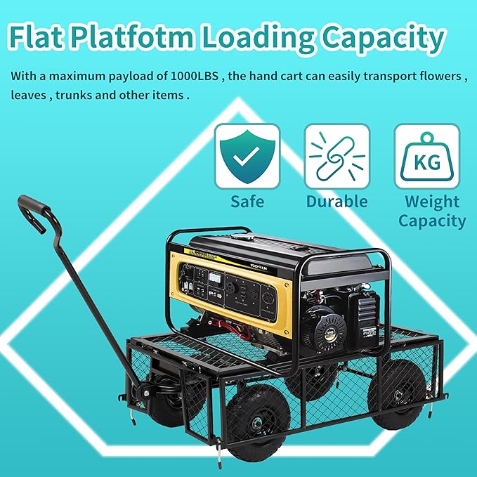 Finnhomy Heavy Duty 1000 Lbs Capacity Mesh Steel Garden Cart, Pullable Garden Wagons Carts on Wheels, Folding Utility Wagon with Removable Sides for Outdoor, Yard, Lawn, Black