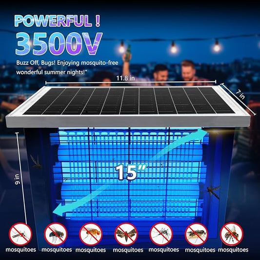 Powerful Solar Bug Zapper Outdoor for 2000 sq.ft with 13FT Extension Cord, Poartable Rechargeable Mosquito Zapper with High Powered, Cordless Solar Fly Zapper for Patio Garden Backyard RV Camping