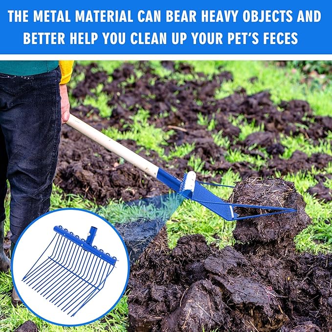 Tandefio 1 Pack Pitchfork Replacement Head Metal Horse Manure Rake Gardening Pitch Fork with Angled Tines for Horse Stall Poop Picking up(Blue)