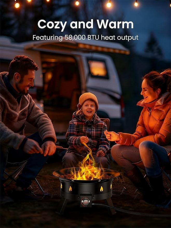 Ciays Large Propane Fire Pit 19 Inch, Gas Fire Pit with Grill Grate, Folding Legs, Hose Hooks, Propane Tank Holder, Cover & Carry Strap, CSA Certified Portable Outdoor Fire Pit for Camping, 58,000 BTU