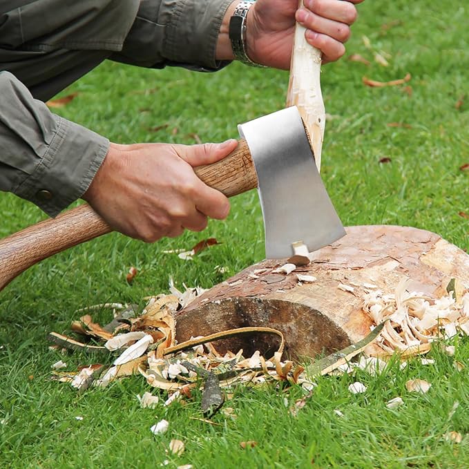 Camping Hatchet, 14.4" Survival Throwing Axe with Sheath, Survival Hatchet with Ergonomic Wood Handle for Camping, Chopping and Hiking