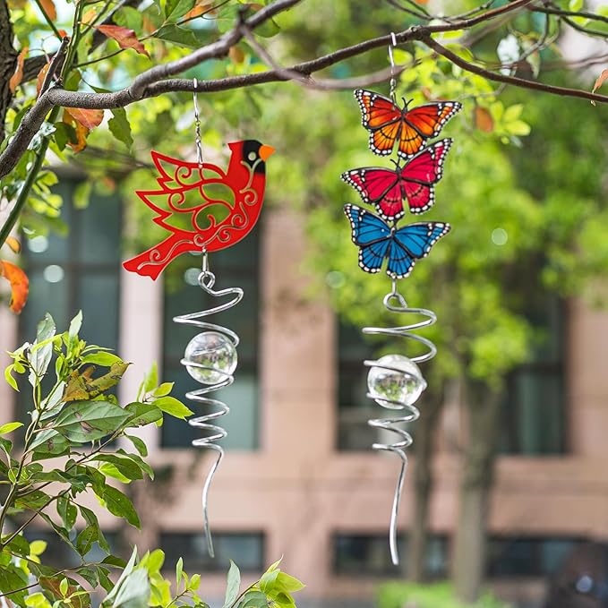Topadorn 18" Cardinal Metal Wind Spinner - Outdoor Hanging Garden Decor for Yard & Patio