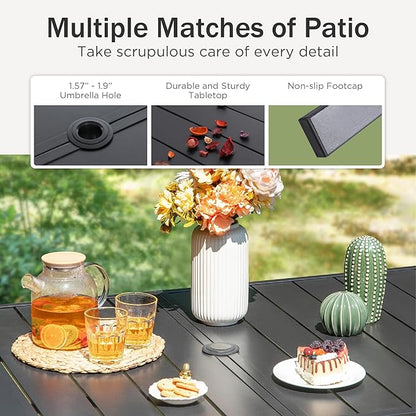 PHI VILLA Patio Dining Set for 6, Outdoor Dining Table and Chairs Furniture Set with Adjustable Foldable Patio Dining Chairs (Gray) & Metal Steel Table for Garden