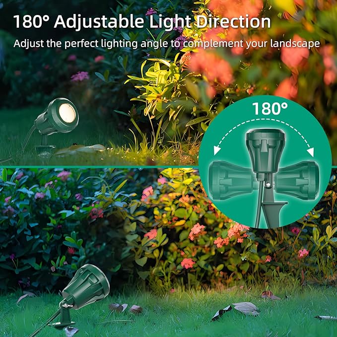 120V LED Outdoor Christmas Spotlights, 5 Extra Lenses (RGB Purple Blue), 7.5W 800LM Waterproof Spotlight Outdoor, Plug-In Landscape Light for Yard, Halloween, Christmas, Tree Flag Light, ETL Listed