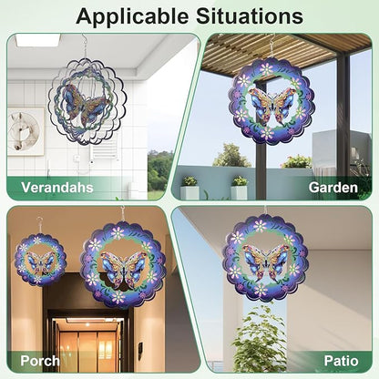 Butterfly Hanging Wind Spinners Outdoor,Metal Wind Spinners Outdoor Decor, 12 Inch 3D Aluminum Wind Powered Kinetic Sculpture, Butterfly Kinetic Sculpture for Yard Art, Garden Decoration