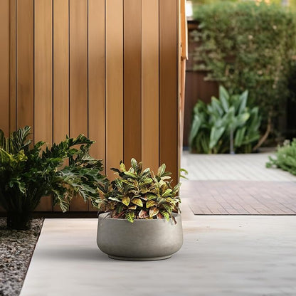 Kante 13.4" Dia Round Curvy Concrete Planter, Large Plant Pots with Drainage Hole and Rubber Plug for Indoor Outdoor Plants, Flower Pot for Home Garden Patio Porch, Weathered Concrete