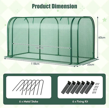 Happygrill Portable Mini Greenhouse, 47" x 22" x 24" Green House w/ Roll-up Zipper Door, Metal Frame, Waterproof Sun-Protective PE Cover, Small Greenhouses for Raised Garden Bed, Outdoor (Green)