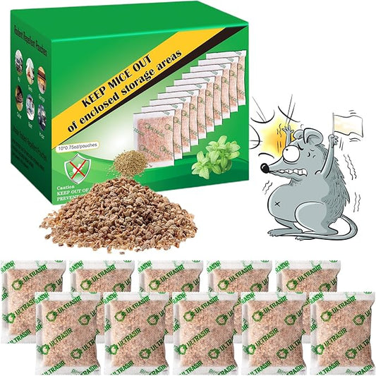Mouse and Squirrel Repellent Pouches, 10 Packs Rat Repellent for Mice, Squirrels, Voles, Rodent Control for Indoor/Outdoor, Pet Safe Mouse Deterrent for House, Garden, Car, RV, Garage, Basement