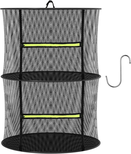 2 Layer Herb Drying Rack, Collapsible Mesh Drying Rack, Small Hanging Drying Net with Green Zipper & Hooks, Indoor Outdoor for Drying Herbs, Socks, Underwear, Seafood & Camping Food (11.81")