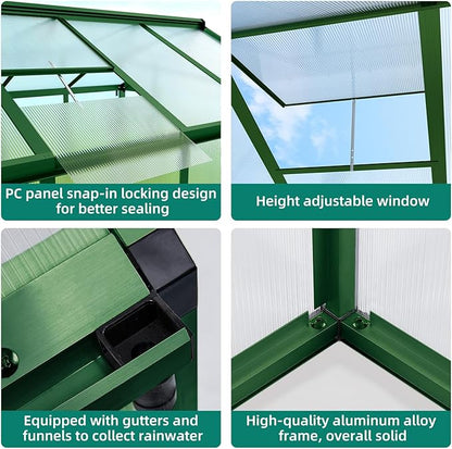 6x10 FT Polycarbonate Greenhouse with Roof Vent - Large Aluminum Walk-in Greenhouse Kit for Gardening, Backyard, Patio, Lawn - Easy Assembly