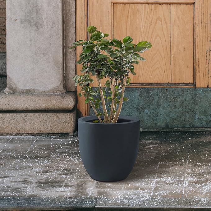 Kante 16.5" Dia Round Concrete Planter, Large Outdoor Modern Indoor Decorative Plant Pots with Drainage Hole and Rubber Plug for Home and Garden, Charcoal