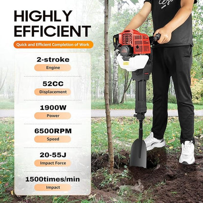 Handheld Trencher Digger Machine, 52CC 2-Stroke Gasoline Engine Tree Digger 1900W 6500RPM±200 Portable Trench Diggers for for Digging Planting and Trenching