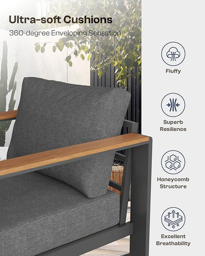 Aluminum Outdoor Patio Furniture Loveseat, All-Weather Outdoor Patio Sofa with Washable Thick Cushion, Patio Sofa Couch for Porch, Balcony, Deck, Yard, Graphite