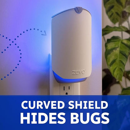 Zevo 4 Flying Insect Traps & 4 Cartridges - Plug In Fly Trap & Indoor Bug Catcher for Gnats, House & Fruit Flies - Mess-Free - Use in Any Room - Uses Blue & UV Light (4 Plug In Devices & 4 Cartridges)