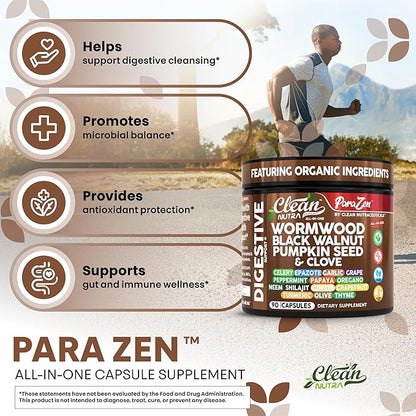 Clean Nutra Wormwood Black Walnut Pumpkin Seed Clove Oil Celery Garlic Grape Papaya Neem Diatomaceous Earth Womens Probiotic Gut Health Cleanse Detox Oregano Olive Turmeric Supplement Vegan Capsules