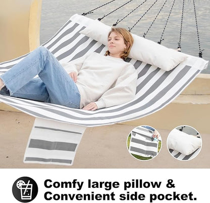 14ft Two Person Outdoor Hammock, Portable Camping with Folding Steel Spreader Bar, Carrying Bag, Carabiners, Tree Straps, Pillow & Sidebag, Quick Dry Textilene, 550 lbs Capacity (Piano)