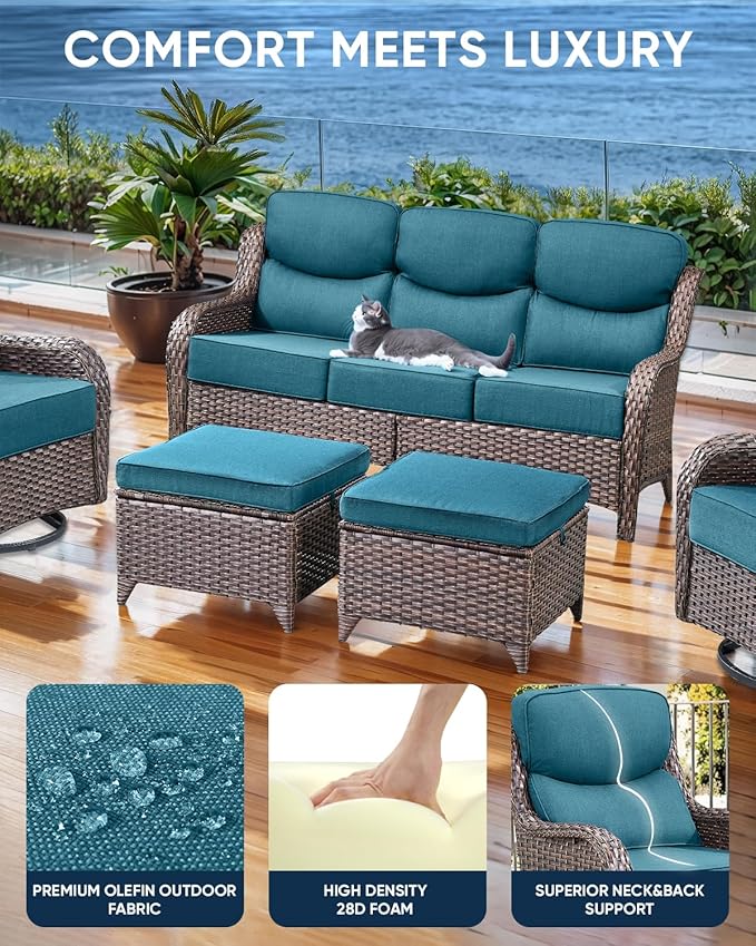 Luxury 24x24x6 Inch Smile Outdoor Cushions - 1 Set Deep Seat Water-Resistant Patio Furniture Replacement Cushion for Wicker Wood Metal Chair Glider Rocker Loveseat Sofa - Peacock Blue