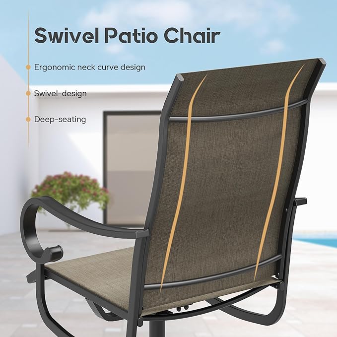 VICLLAX Swivel Patio Chairs Set of 2, 360-degree All-Weather Outdoor Swivel Chairs for Lawn Garden, Patio Dining Chairs, Black Metal Frame and Textilene Mesh Fabric